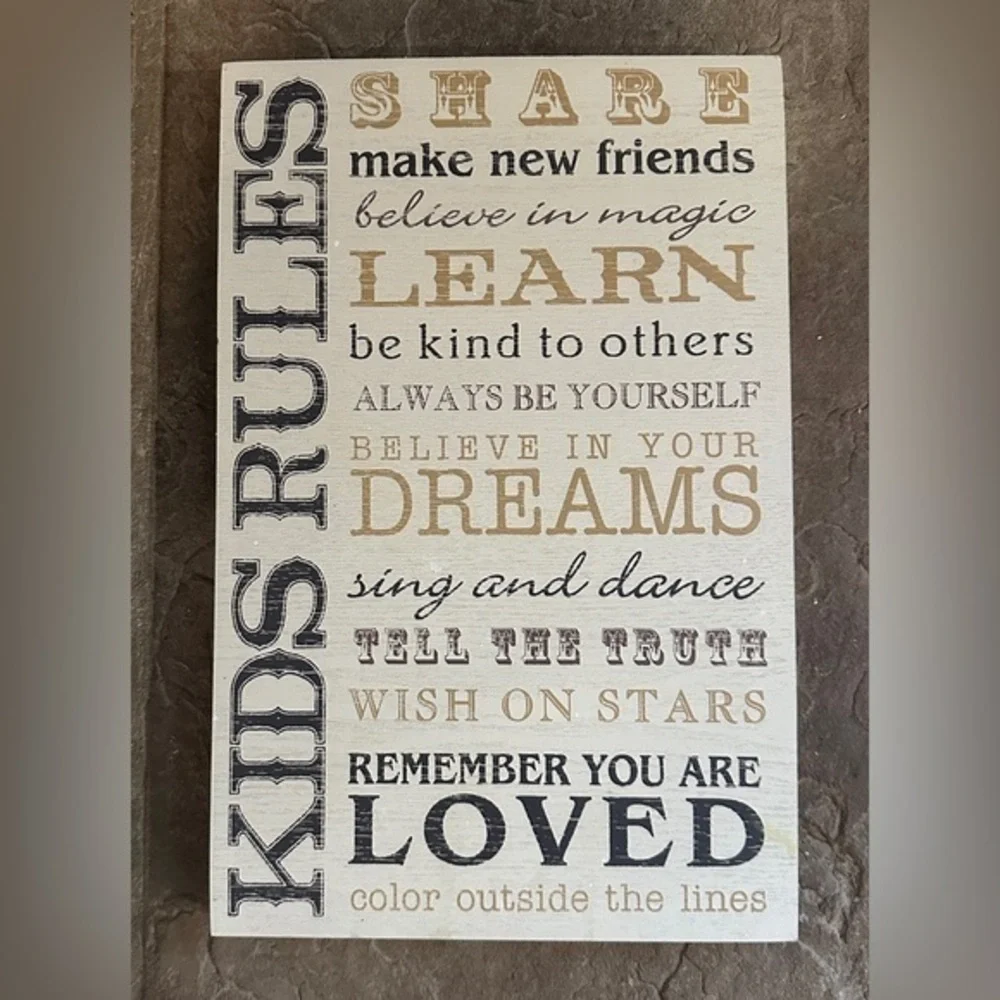 Kids Rules Wood Wall Sign Cream Nursery Decor
